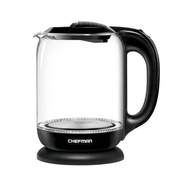CHEFMAN Electric Glass Clear Tea Kettle, Black, 1.7 Liters - Picture 2 of 6